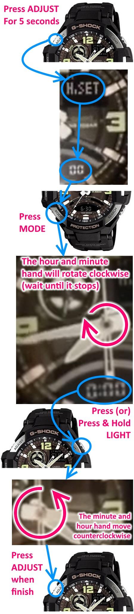 how to set time on g shock analog digital